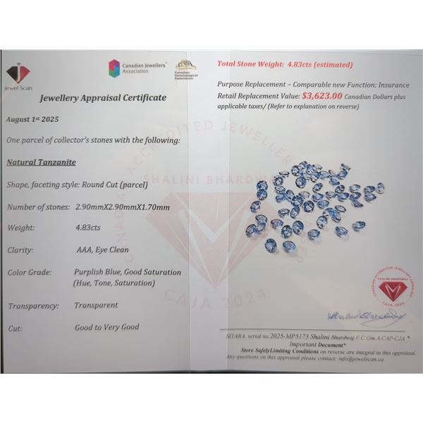 4.83 ct Certified Tanzanite gemstone PARCEL ($3,623 Appraisal)