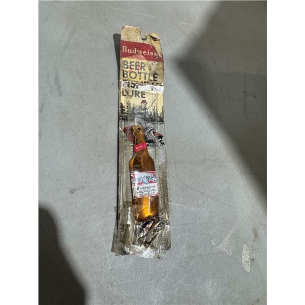 Budweiser beer bottle, fishing lure