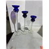 Image 1 : Vintage cobalt blue Romanian candlesticks one has chip see picture