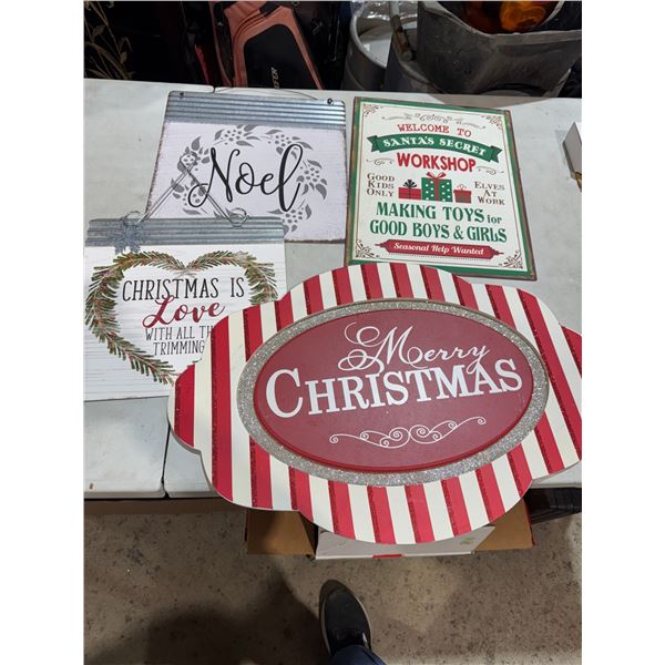 Tin and other Christmas decor signs