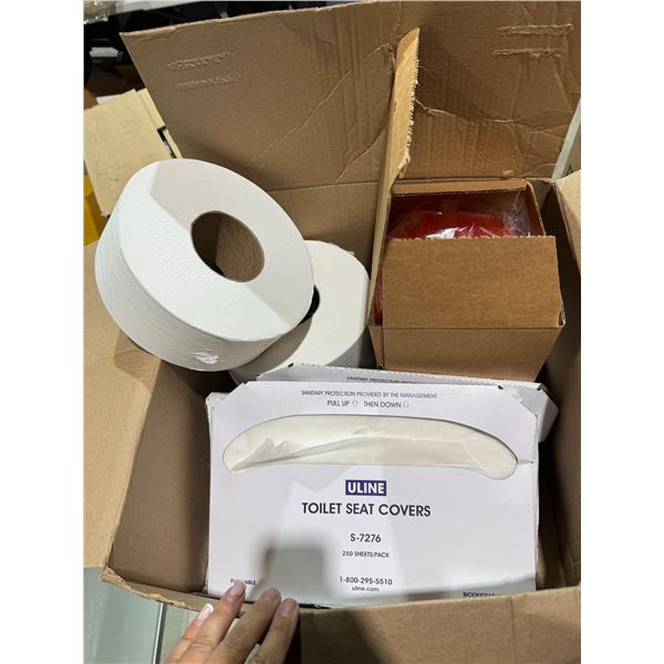 Toilet paper, toilet seat covers urinal screens