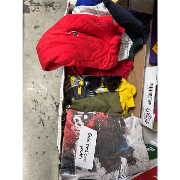 Size medium youth T-shirts, and sunglasses