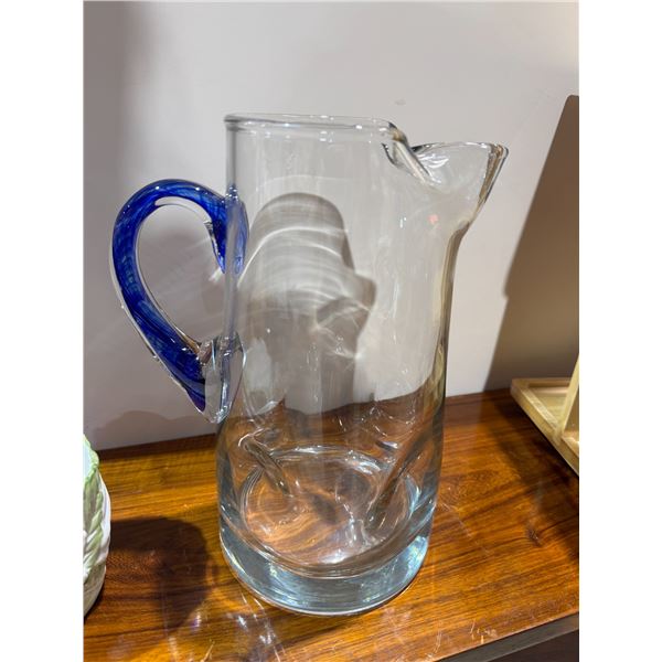 Vintage pinched ART glass picture cobalt blue handle 10 inches