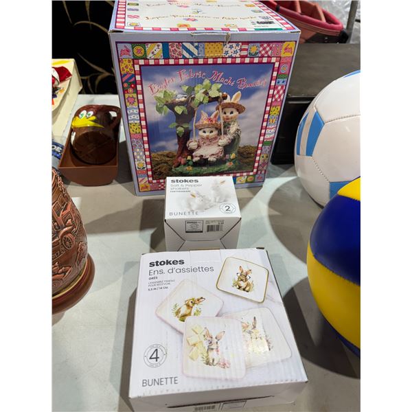 Easter, bunny, decor, salt, and pepper, shakers, and plate set from Stokes