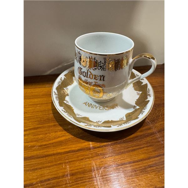 50th anniversary tea, cup, and saucer good morning
