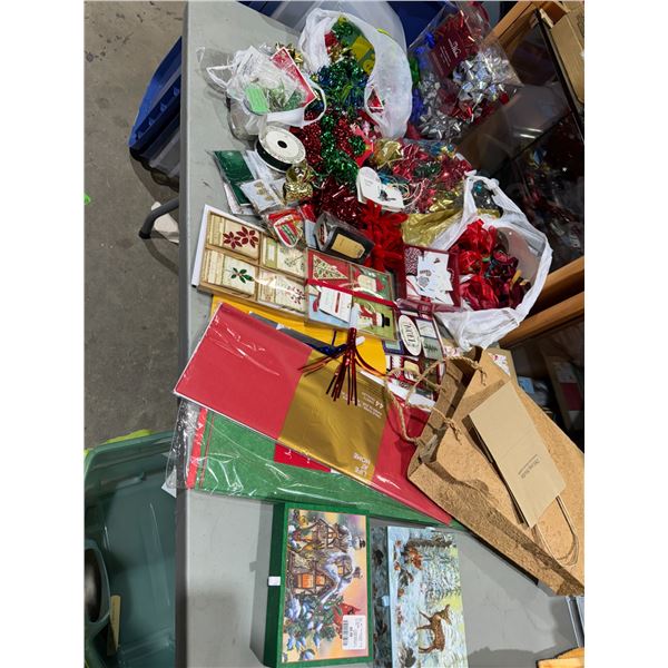 Christmas cards and ribbons and gift cards