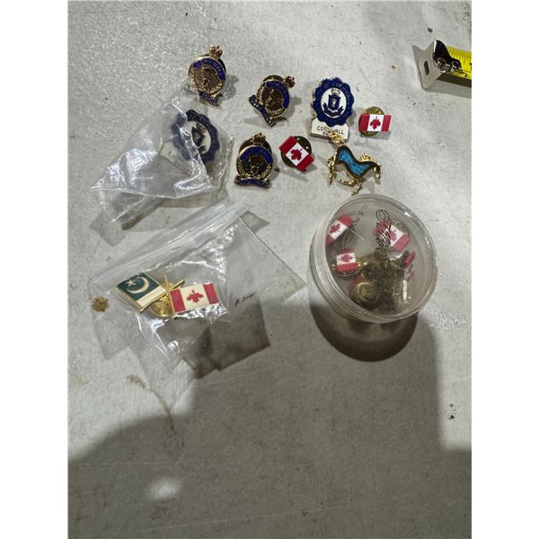 Police force and Canadian pins, etc.