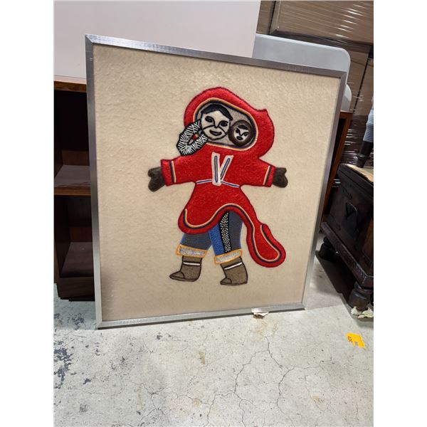 vintage Inuit wool embroidered wall hanging 27 1/2 inches wide and 30 1/2 inches tall