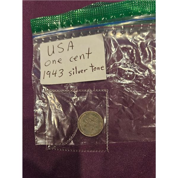 1943 Silver tone USA one cent coin