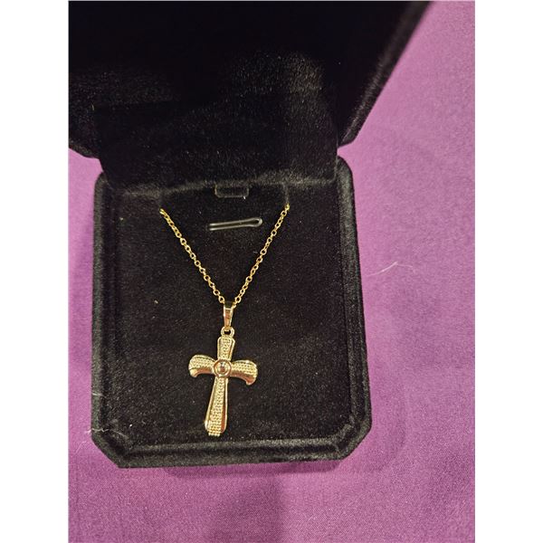 14K gold plated cross necklace- 18" long
