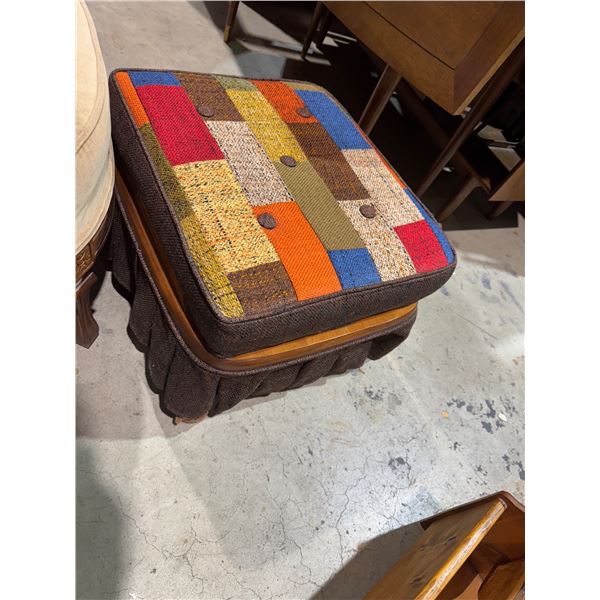 vintage maple stool with patchwork cushion