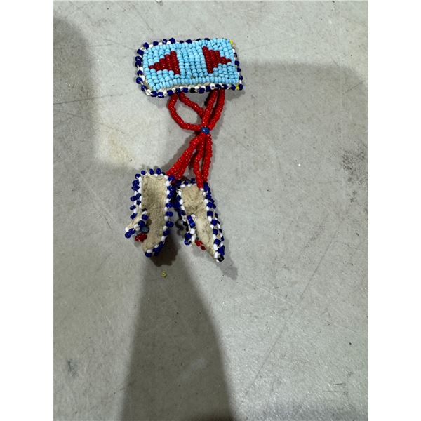 Vintage leather seed beaded pin