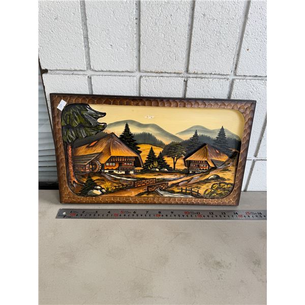 vintage German Black Forest (Schwarzwälder) hand-carved and hand-painted wooden landscape scene