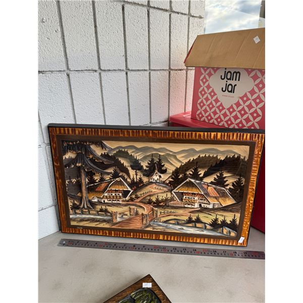 vintage German Black Forest (Schwarzwälder) hand-carved and hand-painted wooden landscape scene
