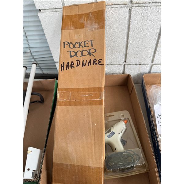 Pocket door, hardware and glue gun