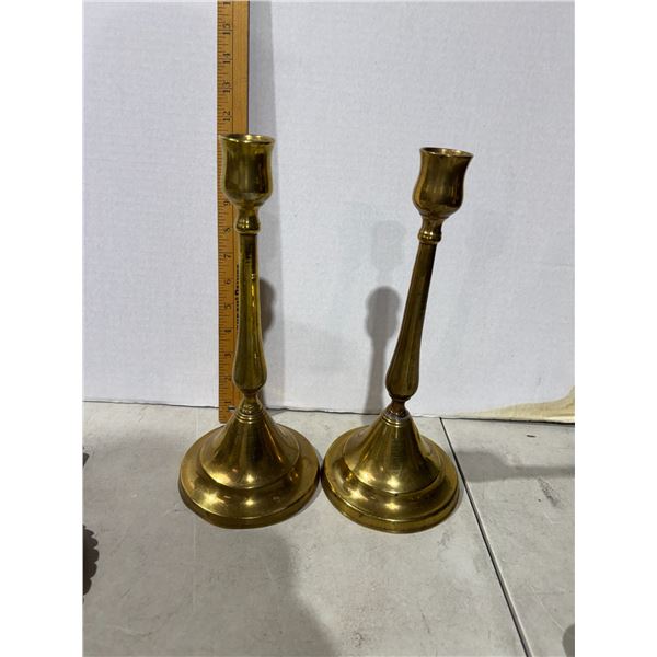Pair of large tall brass candle