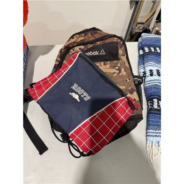 Reebok, backpack and roots bag