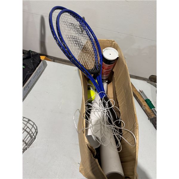 Rackets, birdies, balls, net, etc.