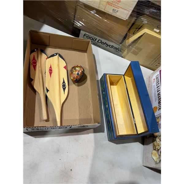 Wood decorated Box and other items