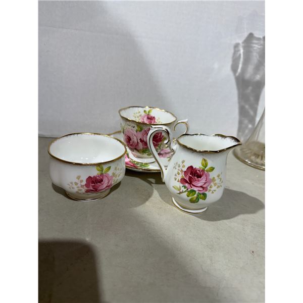 Royal Albert, American beauty, teacup saucer, cream, and sugar dish