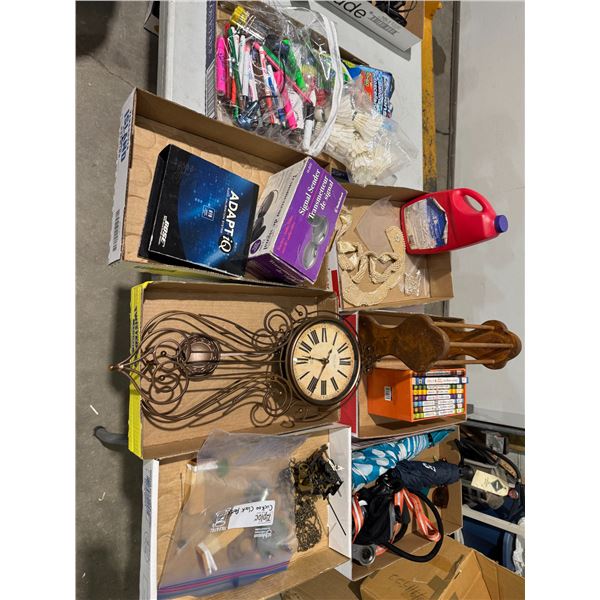 Miscellaneous lot, clock, books, umbrellas, etc.