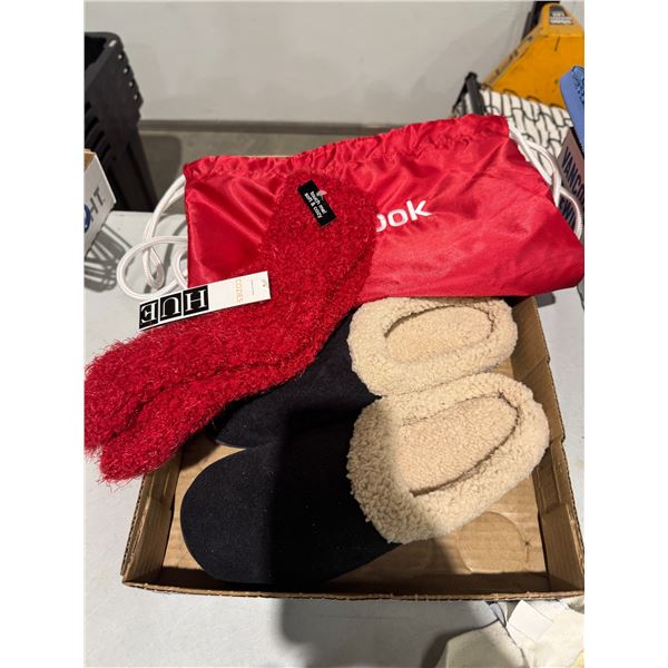 Cozy slippers, and socks slipper size 9.5–10