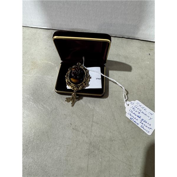 West German 1960s carved glass cameo locket