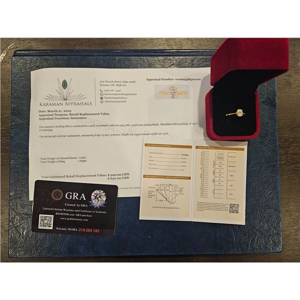 1.00CT Moissanite stone 4 claw ring- Size 9