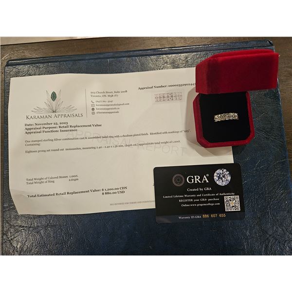 1.00ct Moissanite stone with 18 stones set in 2 rows- Size 6