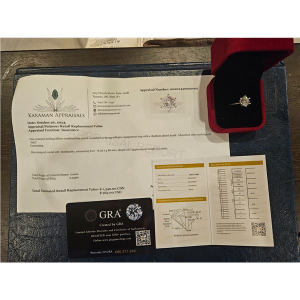 2.00ct Moissanite stone with 6 claw heads- Size 7