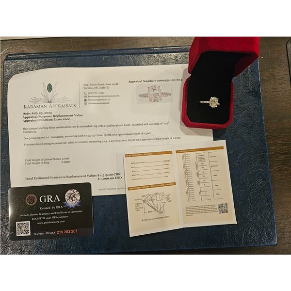 2.50ct Moissanite stone with 14 round stones- Size 7