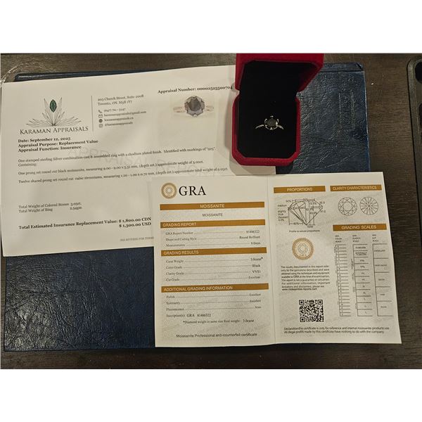 3.00ct Moissanite stone black color- Size 7