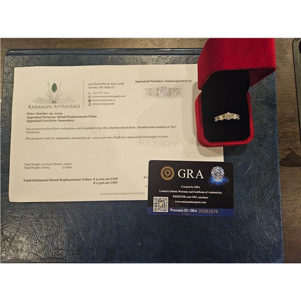 3.60ct Moissanite 5 stone ring- Size 6.25
