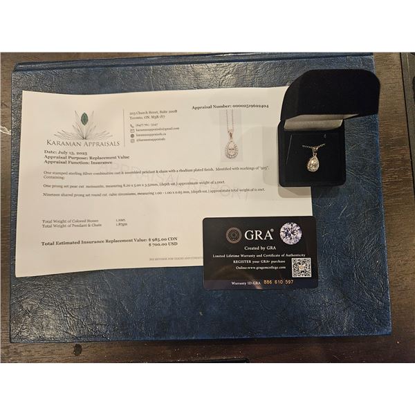 1.00ct Moissanite pear shaped stone necklace