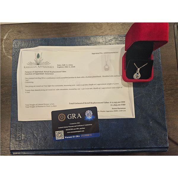 3.00ct Moissanite tear drop halo necklace