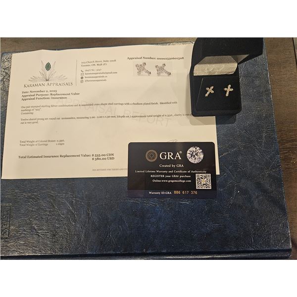 Moisssanite stone cross earrings