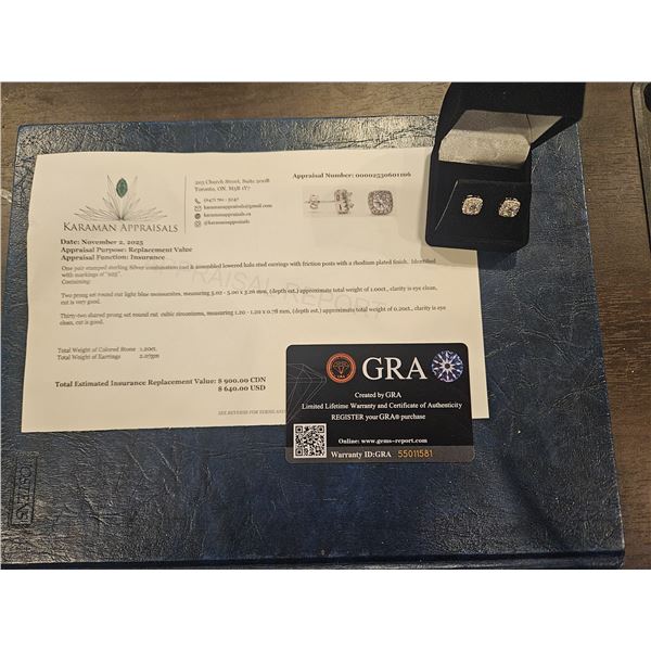 1.00ct Moissanite stone square shaped earrings