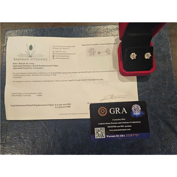 4.00ct Moissanite stone earrings