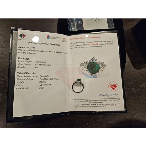 Sterling Silver Emerald Ring- Size 6.75