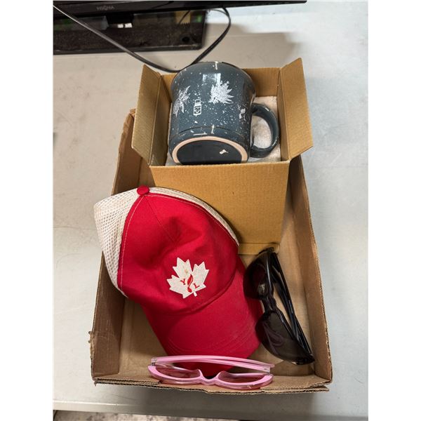 Cap, Mug, and sunglasses