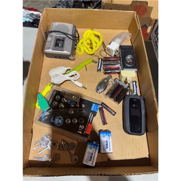 Sony recorder, batteries, keys, etc. LG flip phone