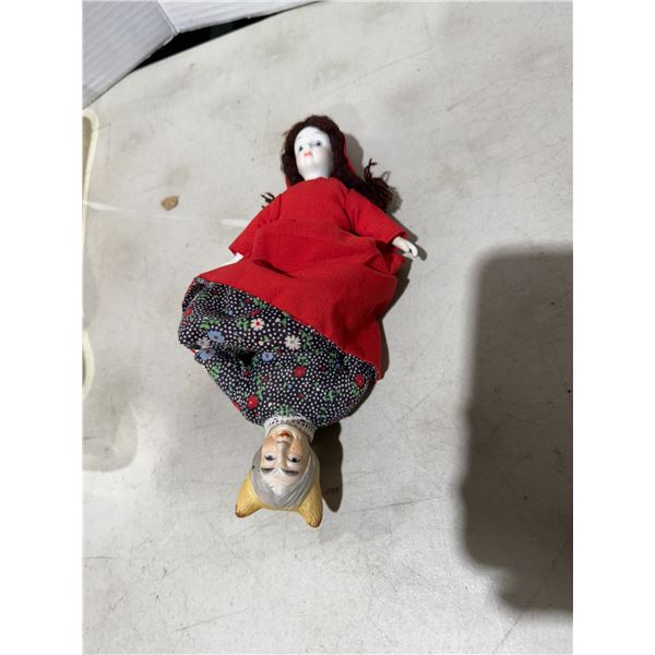 Vintage porcelain topsy-turvy red riding Hood doll