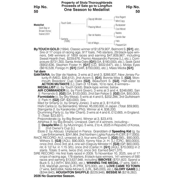 Medallist - Stallion Season