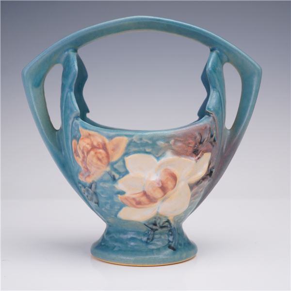 Roseville Pottery Magnolia Blue Basket 383-7