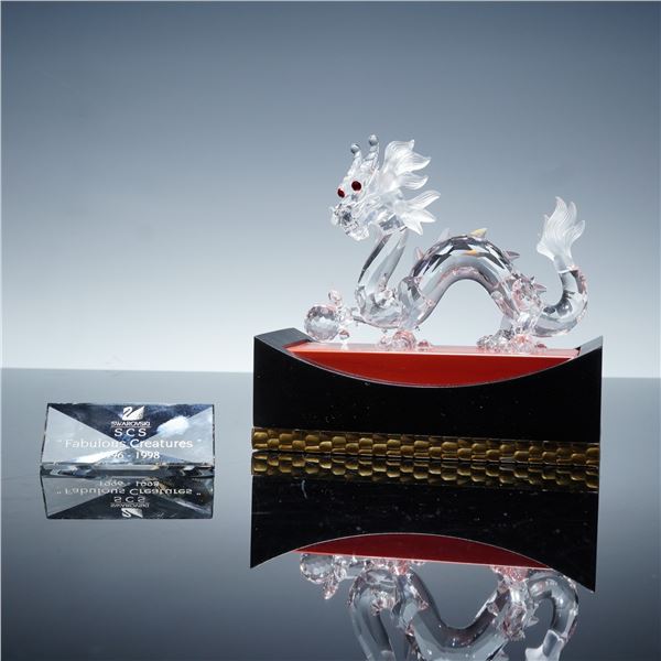 2pc Swarovski 1997 Fabulous Creatures Crystal Figurine, Dragon & Plaque