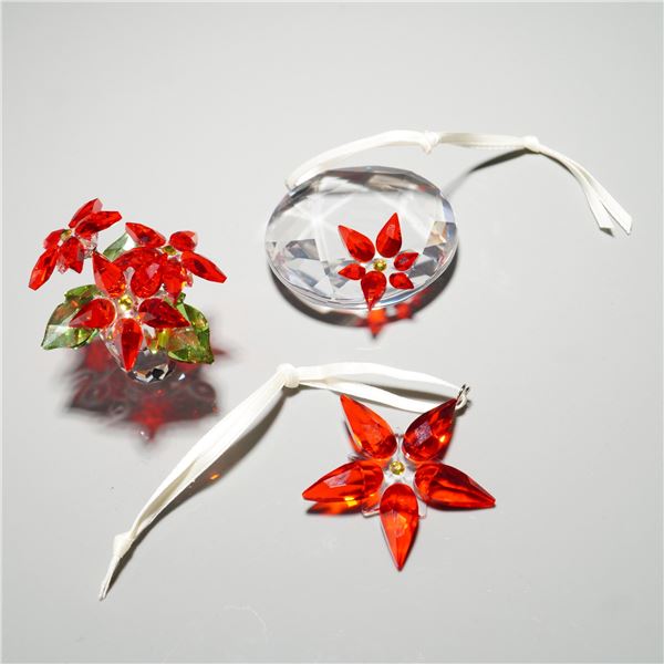3pc Swarovski Crystal Poinsettia Ornaments and Figurine