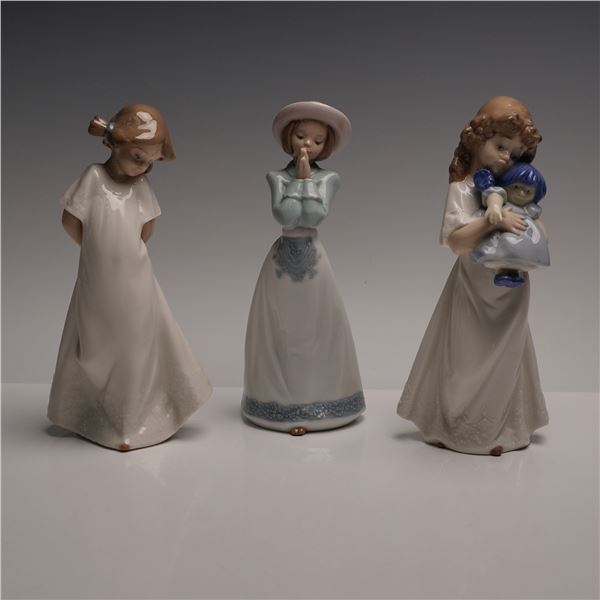 3pc Nao by Lladro Figurines So Shy Sunday Best and We're Sleepy