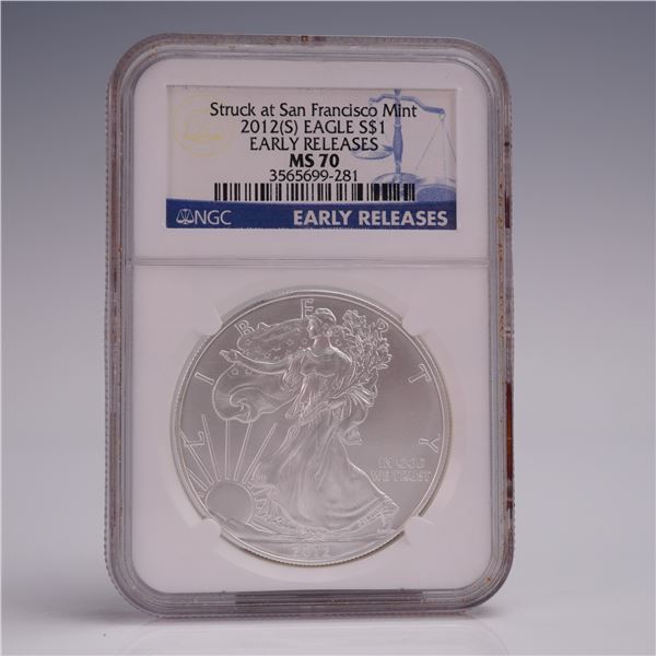 2012 (S) American Silver Eagle Early Release Dollar Coin NGC Graded MS 70