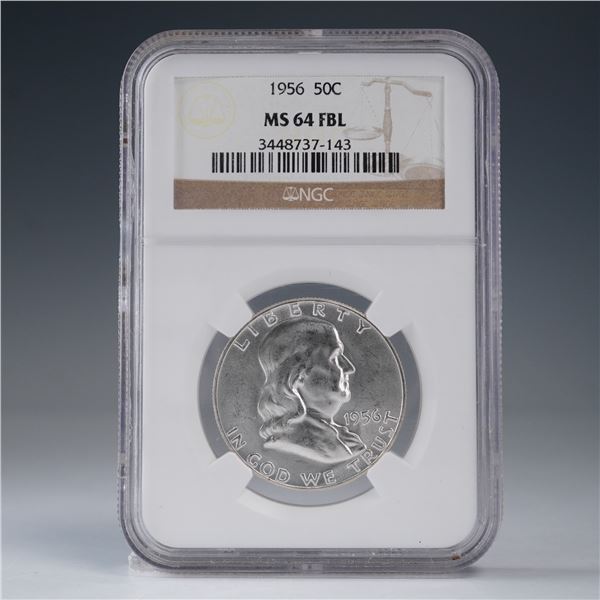 1956 Franklin Silver Half Dollar NGC Graded MS 64 FBL