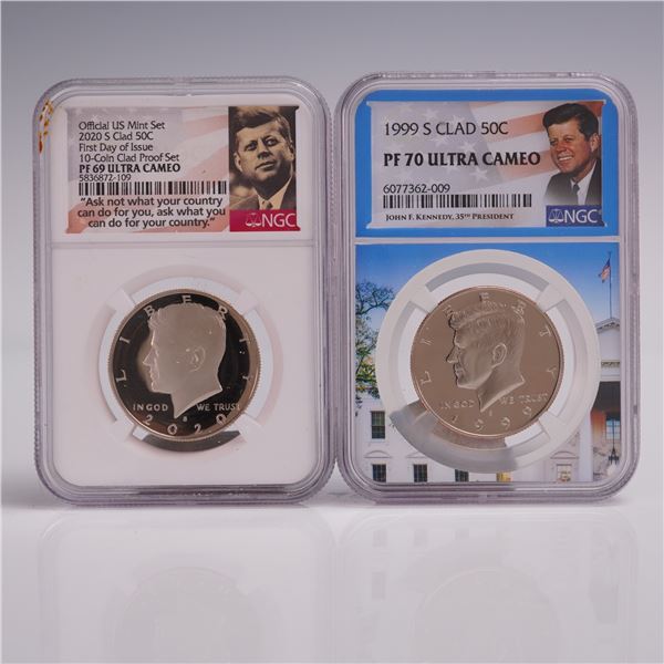2pc Silver Kennedy Half Dollars NGC Graded PF 69-70 Ultra Cameo